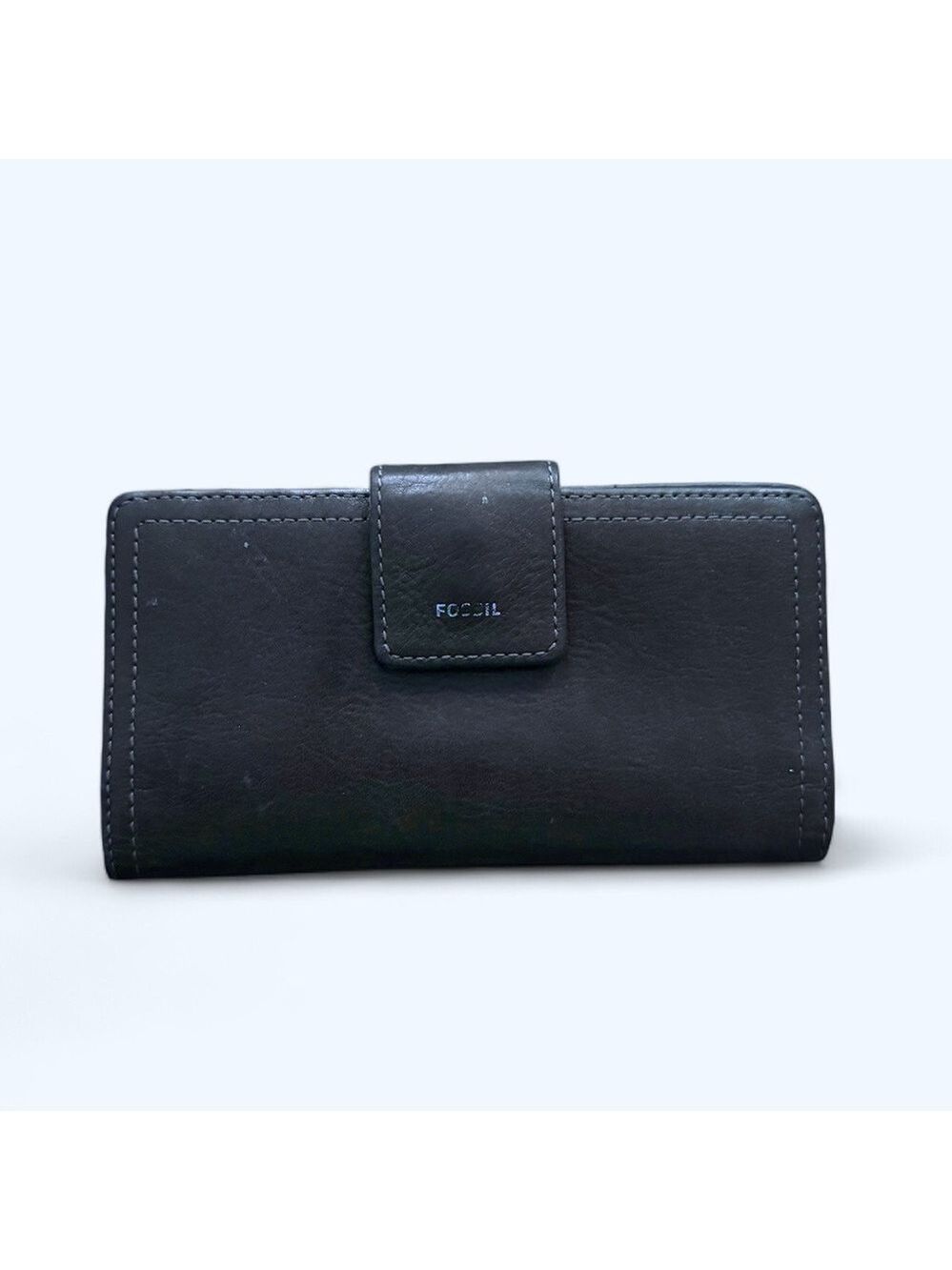 Fossil Logan RFID tab clutch wallet dark navy blue